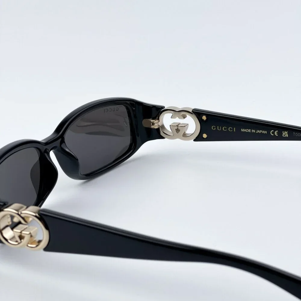 Gucci GG1661S 001 BRAND NEW Sunglasses Black Grey Rectangle Unisex